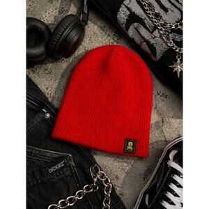 Teddy Fresh Red Ribbed Knit Beanie Streetwear Y2K Skater Hat